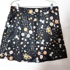 Unbranded Womens Skort Sz XXL Pull On Elastic Waist Side Pockets Black Floral